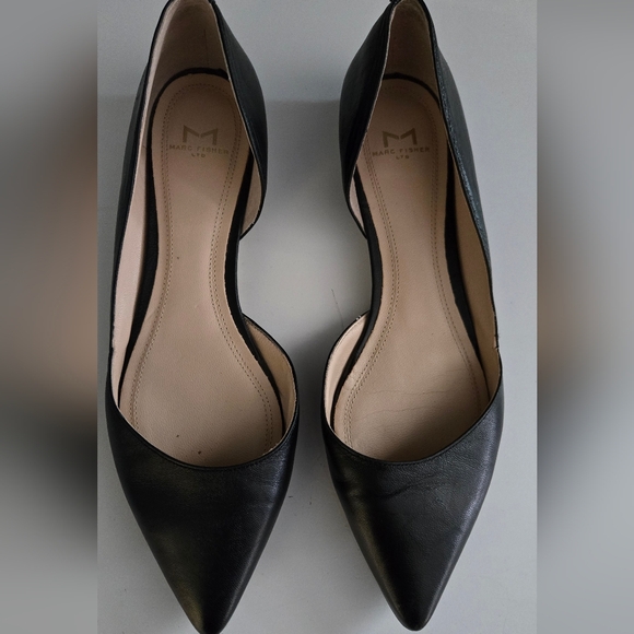 Marc Fisher LTD Black Leather Flats Pointed Toe D’Orsay Size 6.5 Classic Minimal - Picture 2 of 10